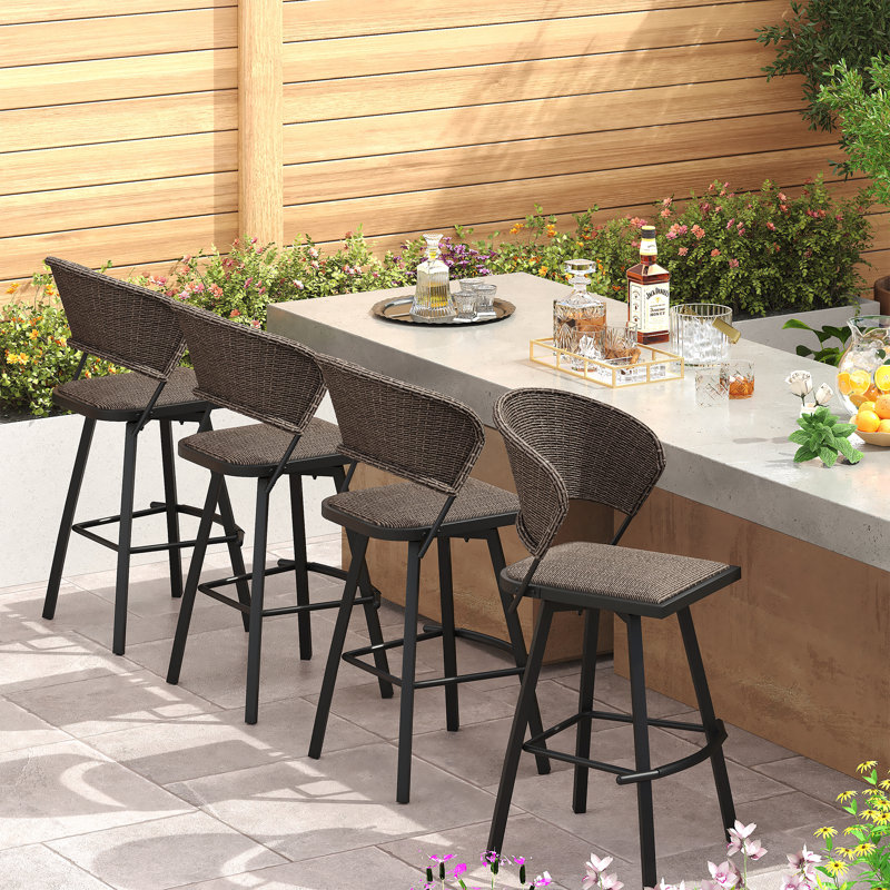 Patio Swivel Bar Chairs with Wicker Padded Chair Seat (Set of 2)