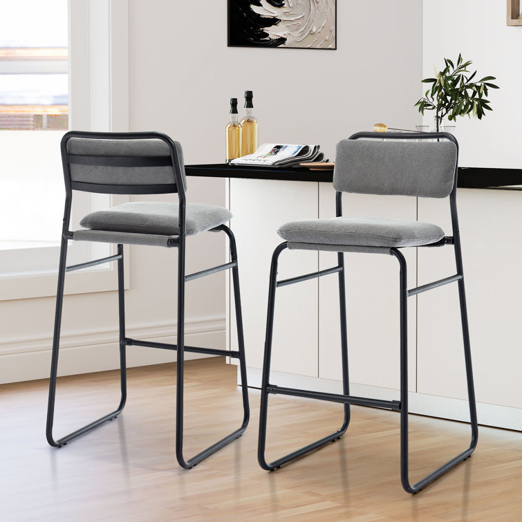 Jefthy 18.9\" Wide Modern Linen Upholstered Armless Bar Stool with Metal Frame (Set of 2) SIMILAR TO STOCK PHOTO