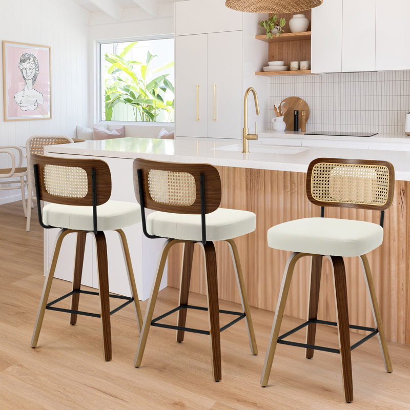 adianey swivel upholstered rattan back counter & bar stool (set of 3)
