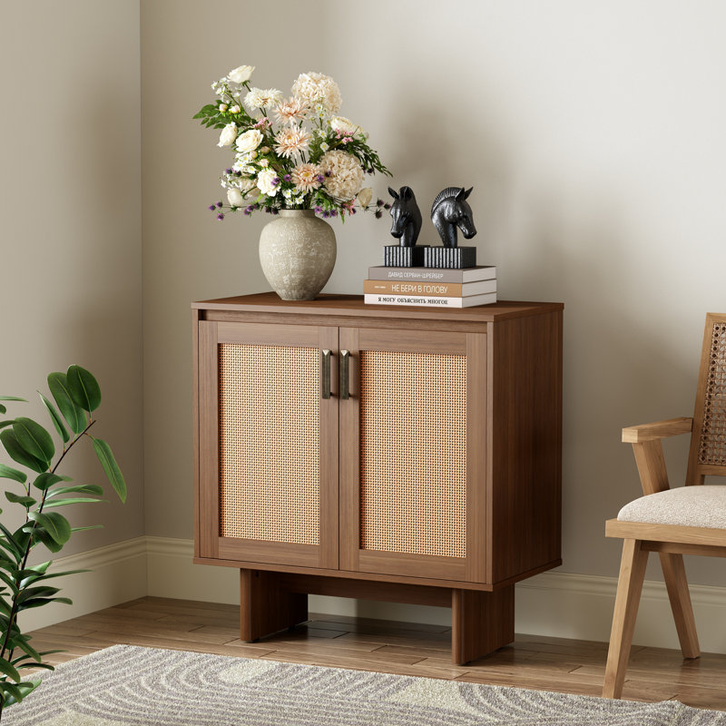 2 Rattan Doors Accent Cabinet, Sideboard Buffet Cabinet With Storage
