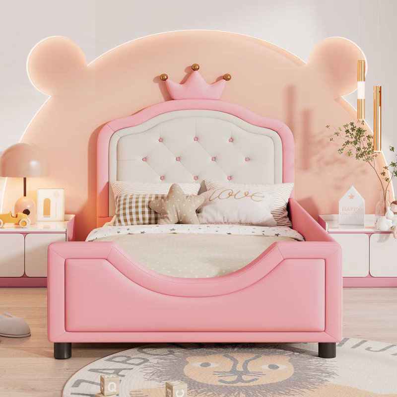 Incomplete Cute Princess Twin Size PU Leather Upholstered Daybed