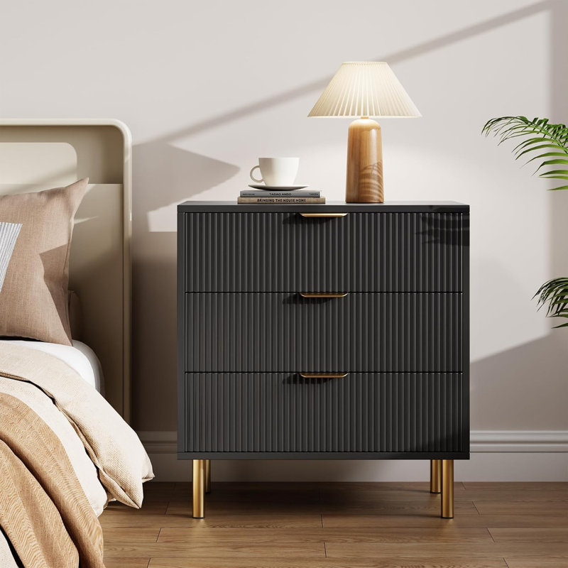 Similar,incomplet)Jarin 3 Drawer Dresser for Bedroom, Modern Wood Storage Dresser Organizer with Gold Metal Handles & Anti-Tipping Device for Hallway
