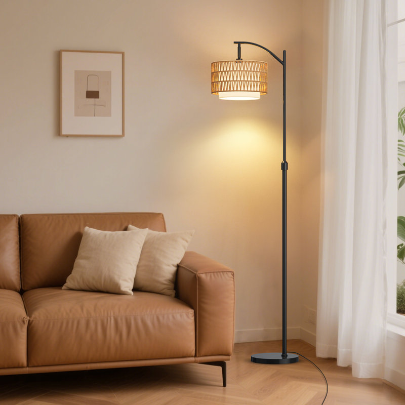 Dimmable Y Floor Lamp with Remote Control, Bohemian Floor Lamp with 3 CCT and RGB,Farmhouse Floor Lamps with Rattan Shades, Mid century modern floor lamp, Adjustable Tall Lamp for Bedroom, Office for living room,bedroom,Halloween, Black Friday, Christmas