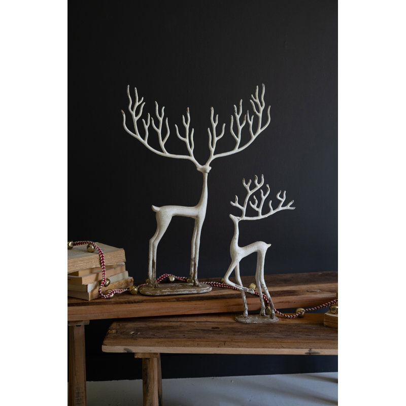SET OF TWO CAST IRON DEER - WHITE
