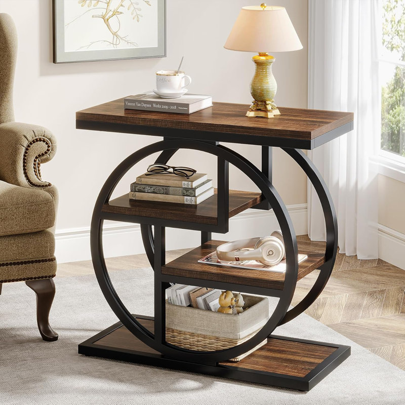 4 Tier Side End Table With Storage Shelves For Living Room