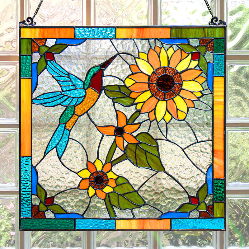 18"H Stained Glass Window Panel - Sunflower
