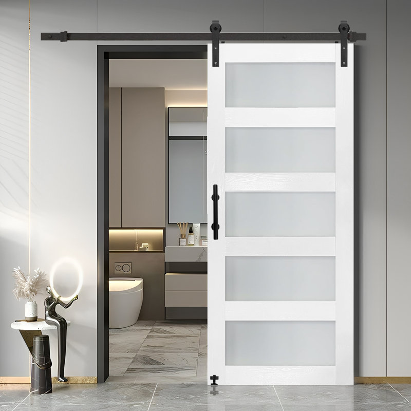 glass sliding mdf barn sliding door hardware kit, tempered frosted glass, simple diy assembly