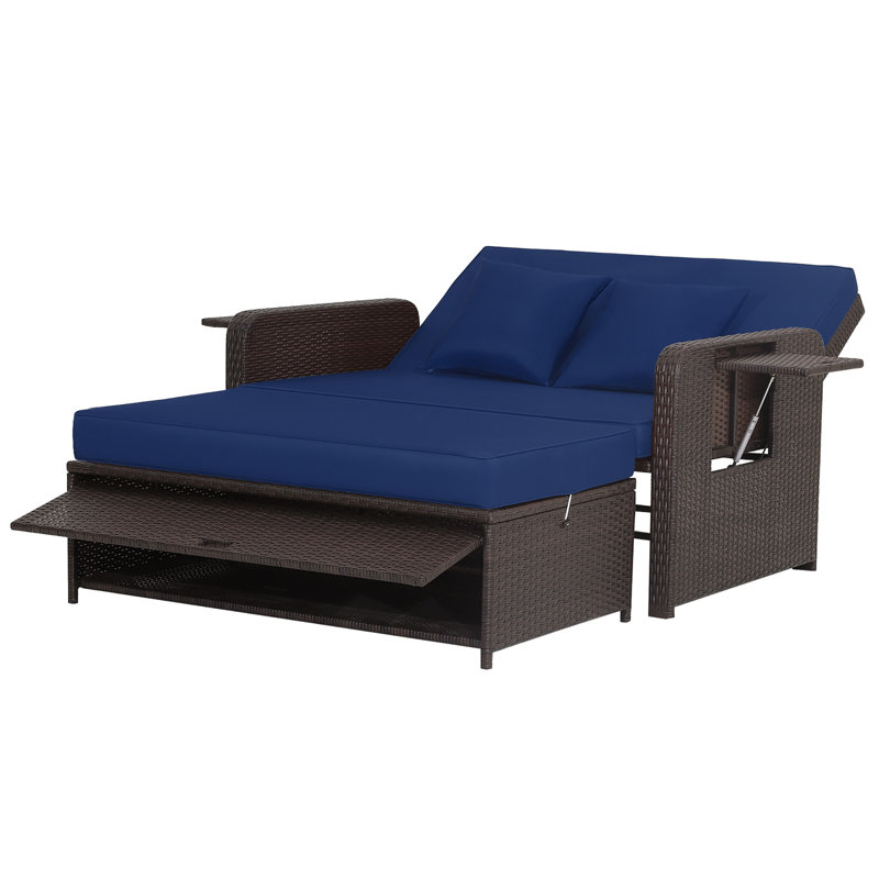(Cushions only) Wicker Loveseat Sofa Set Patio Rattan Daybed With Ottoman & Retractable Side Tray