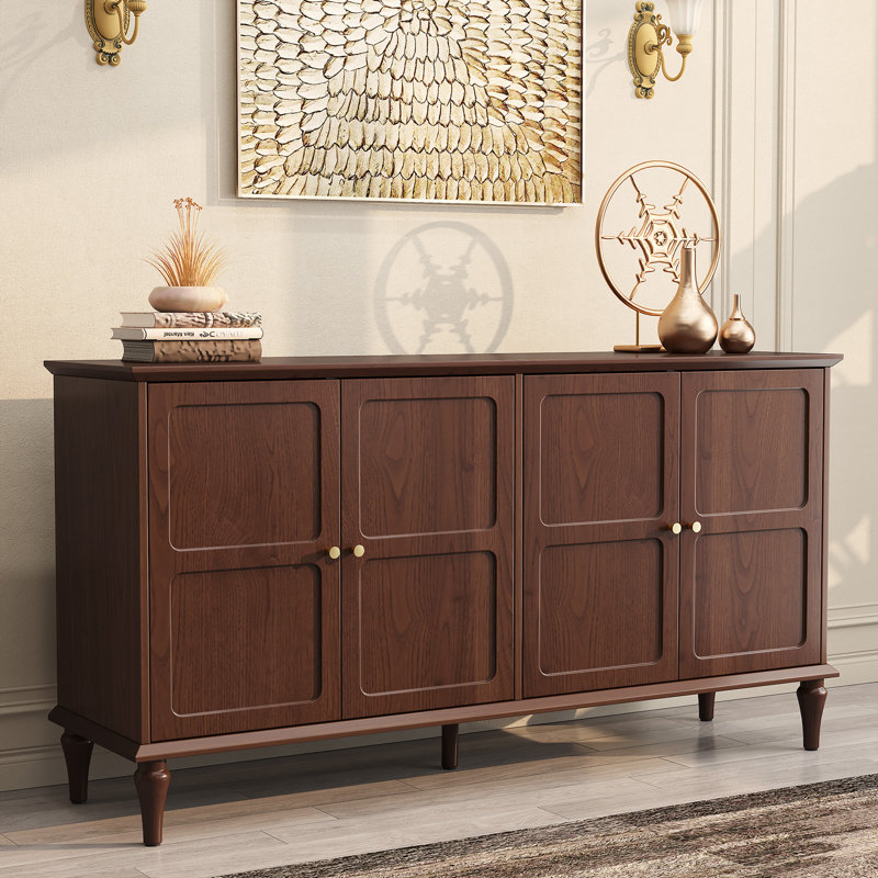 Gurbachan 58\" Mid-Century 4-Door Cabinet with Adjustable Shelves and Removable Tall Wine Glass Rack incomplete 