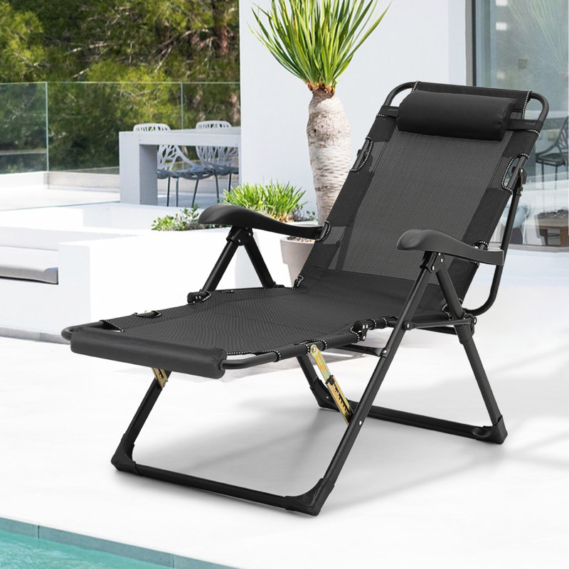Folding Lounge Chair Recliner, Adjustable Reclining Chair Sleeping Bed with Headrest and Footrest