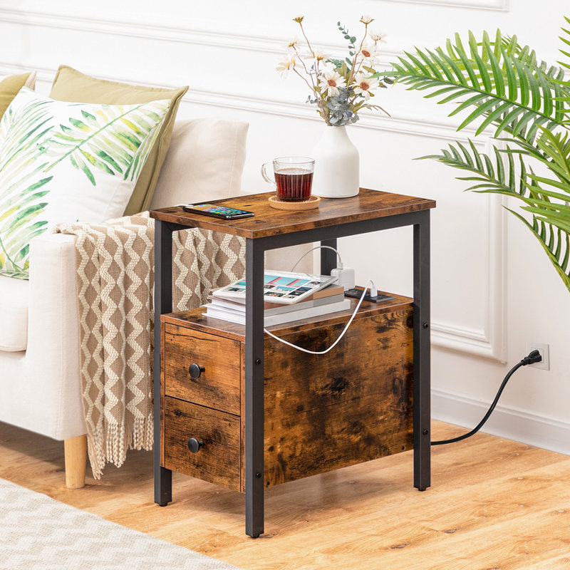 24'' Tall 2-Drawer End Table with Storage and Charging Station