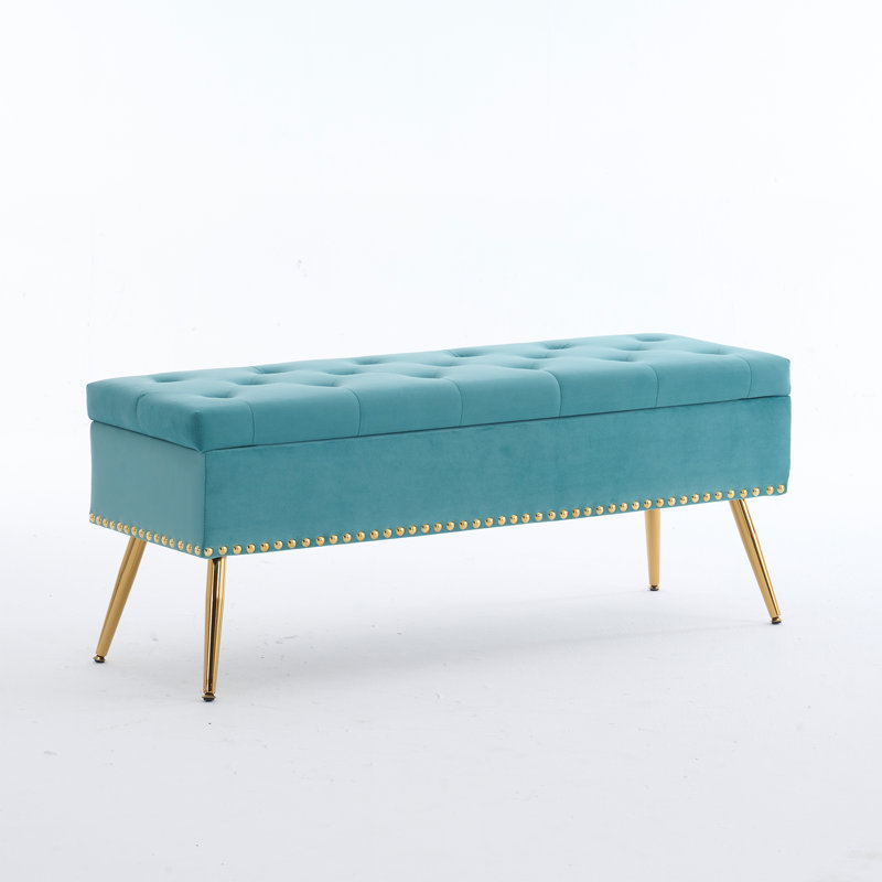 Velvet Storage Ottoman Bench Modern Bedroom End of Bed Bench with Gold Legs