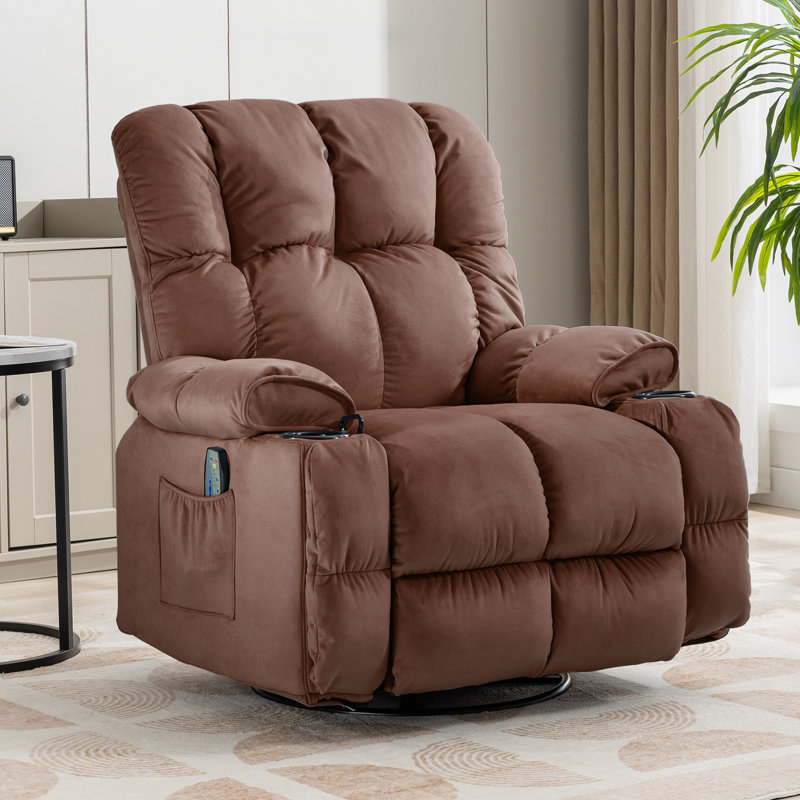 Incomplete Swivel Glider Recliner Chair With Massage And Heat, Rocking Recliners, Big Manual Recliner With Extended Footrest For Living Room