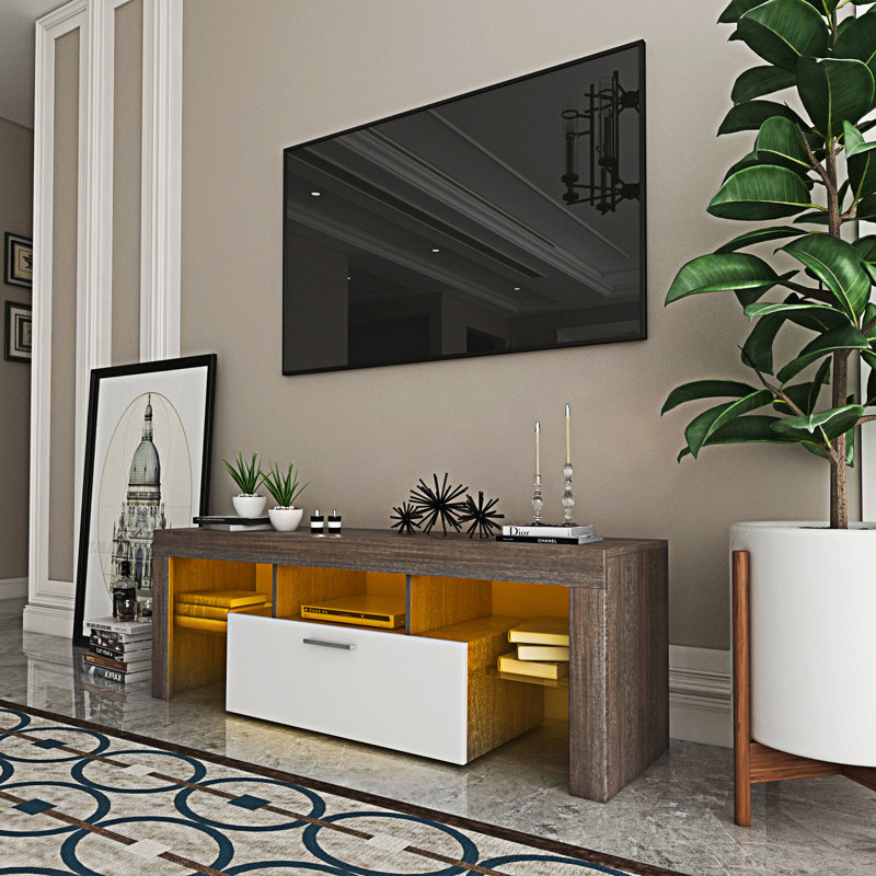 Tv Console Entertainment Stand Media Cabinet Modern TV Stand With The Toughened Glass Shelf Floor Cabinet