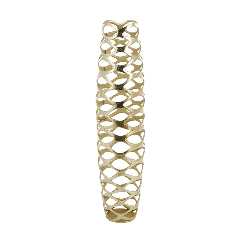 Zolly Aluminum Metal Tall Cutout Geometric Decorative Gold Vase