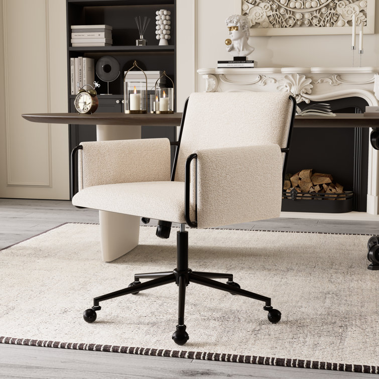 Jabali Boucle Upholstered Office Chair Swivel Desk Chair with Metal Frame