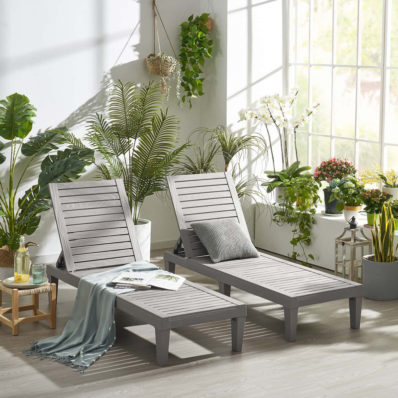 Nestl Waterproof, Lightweight, and Adjustable Outdoor Polyresin Chaise Lounge Chair Set (Set of 2)