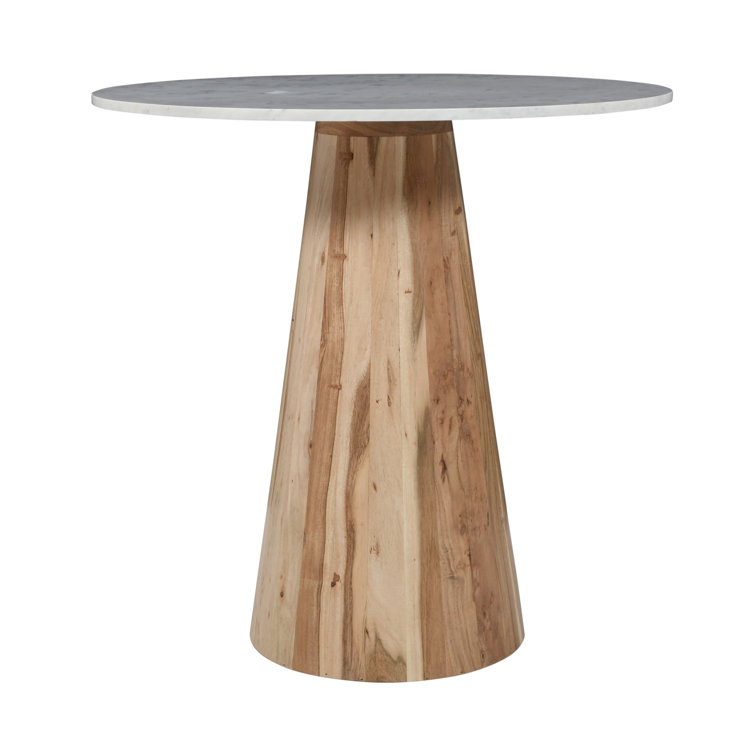 (Similar) (base only) Eynulla Luxury Mid-Century Modern 30\" Round Marble And Wood Pedestal Dining Table - Natural