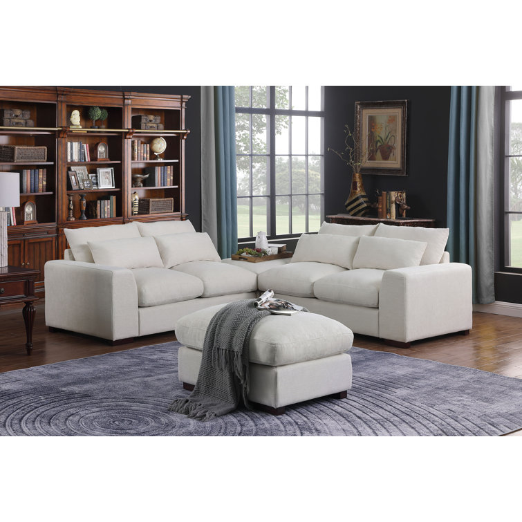 (Missing one ottoman) Biaggio Linen Blend Sectional with 2 Ottomans,Sectional Couch