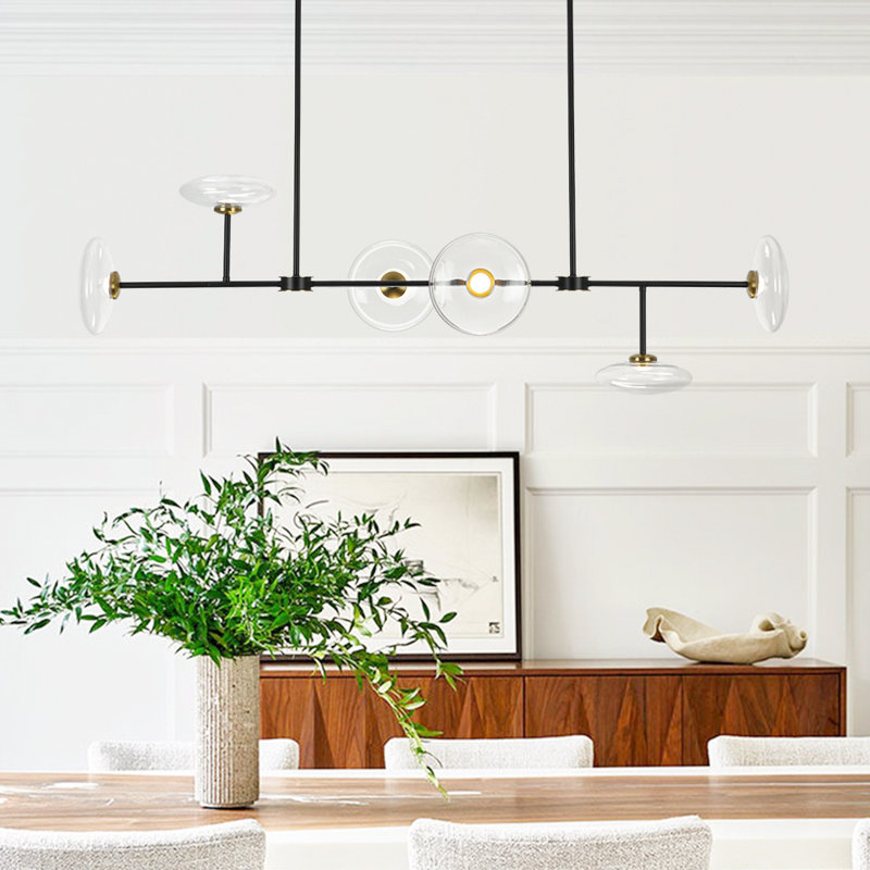 6 - Light Dimmable Linear Oval Glass Led Kitchen Island Chandelier