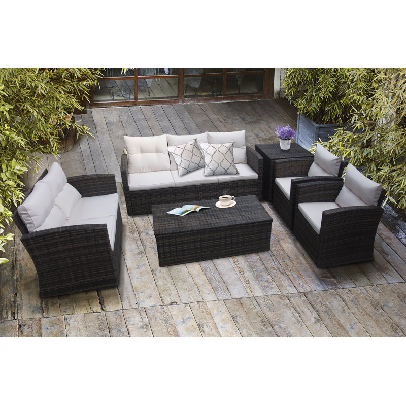 (Box 2/2) Gittens 6 Piece Rattan Sofa Seating Group with Cushions