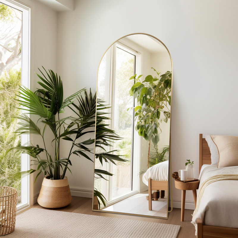 Arched Full-Length Mirror, Aluminum Alloy Frame, Tempered Glass Floor Mirror