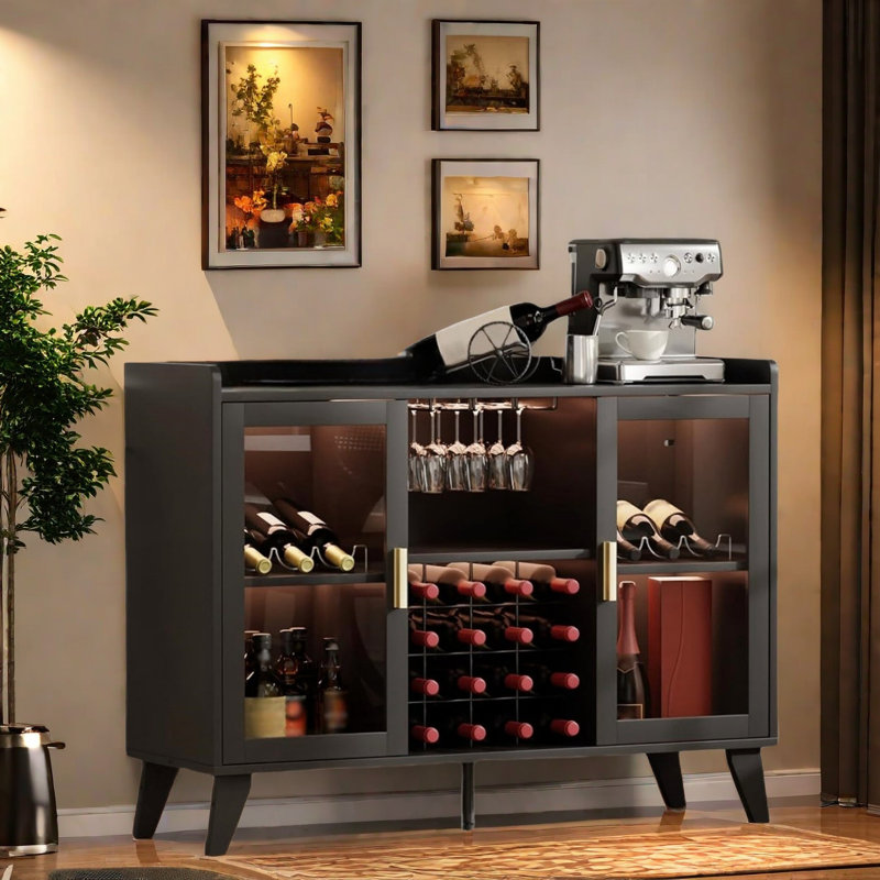 wine bar cabinet with led lights, wine racks and glass holder
incomplete 