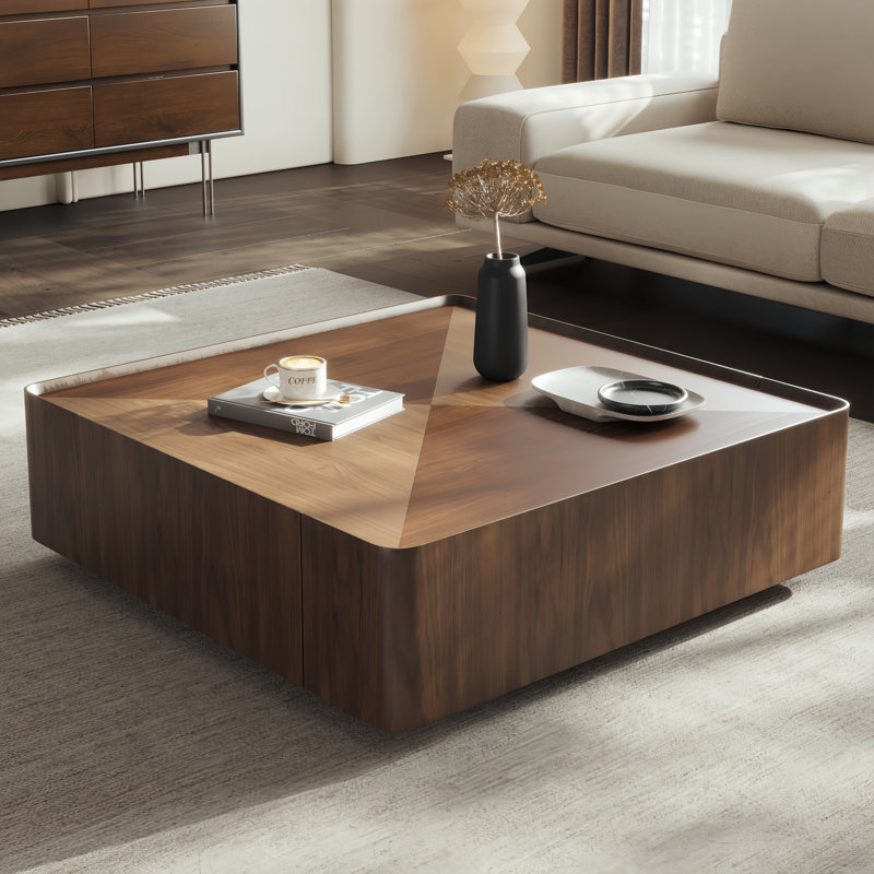 35.4” Single Walnut Square Coffee Table With Storage ( 36” x 36” inches) 