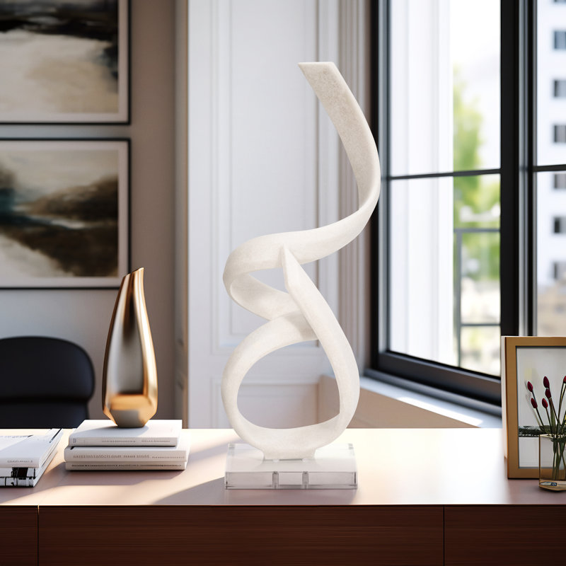 Decorative Object - Resin & Acrylic - Modern Sculptural Design - 27" Tall - White Finish - Glam & Contemporary Home Accent for Living Room, Bedroom, or Office