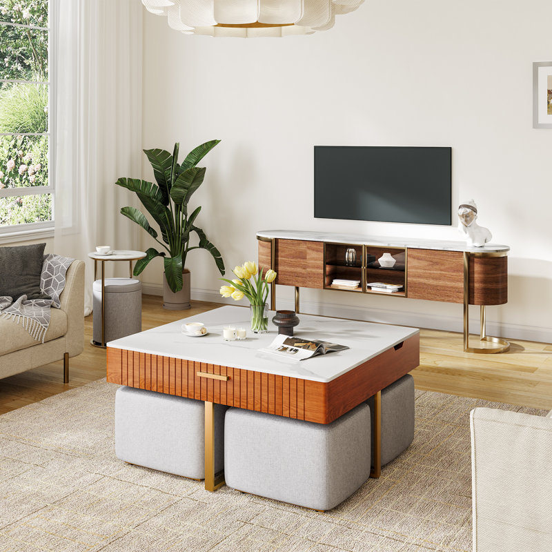 Kreitman Lift Top Extendable Nesting Coffee Table Set With Storage & 4 Stools INCOMPLETE 