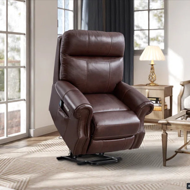 (Incomplete) 41.9\" Wide Oversize Genuine Leather Power Lift Recliner Chair - Heated Massage & USB