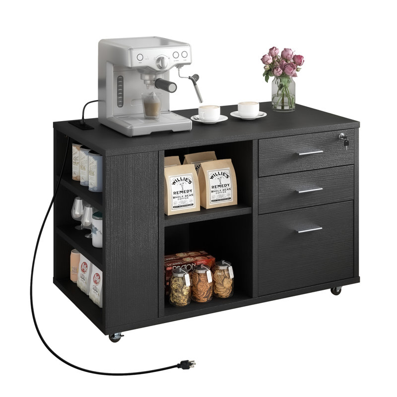 ardeha 39" w 3-tiers wood storage file cabinet with 3 drawers &3 side storage shelve &built-in outlet