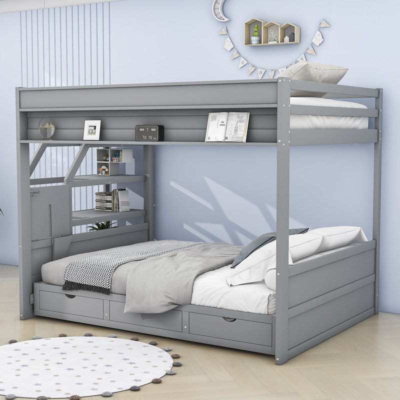 NOT COMPLETE Harvison Full over Full 3 Drawer Futon Bunk Bed with Shelves by Harriet Bee