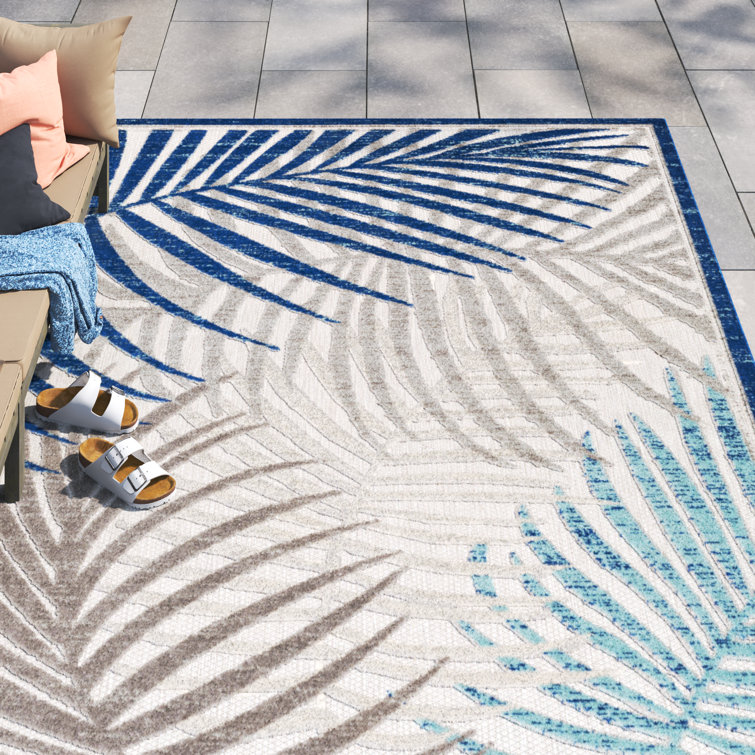 Cephas Floral Dark Blue/Aqua/Cream Indoor/Outdoor Area Rug