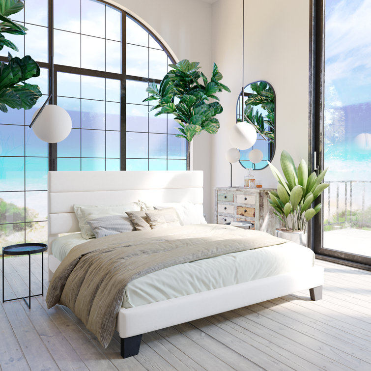 Elison Platform Bed with Fabric Upholstered Headboard and Wooden Slats