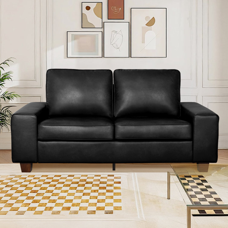 (Incomplete) 71.5\" Vegan Leather Sofa with Wide Square Arms and Storage Pockets for Living Room Upholstered Loveseat
