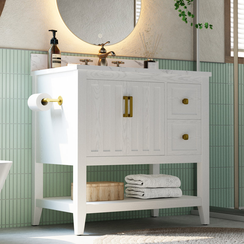 ( incomplete/ missing top)Bathroom Vanity With Sink, Bathroom Cabinet With Drawers And Storage,Quick Installation