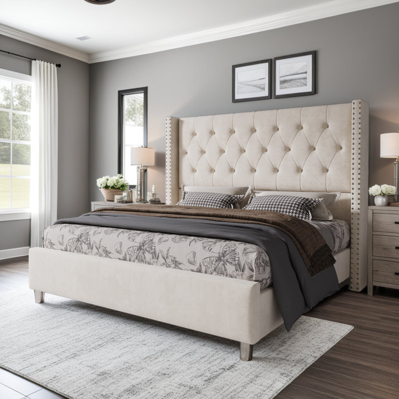 *similar to stock photo*missing box*Occoquan Upholstered Wingback Bed