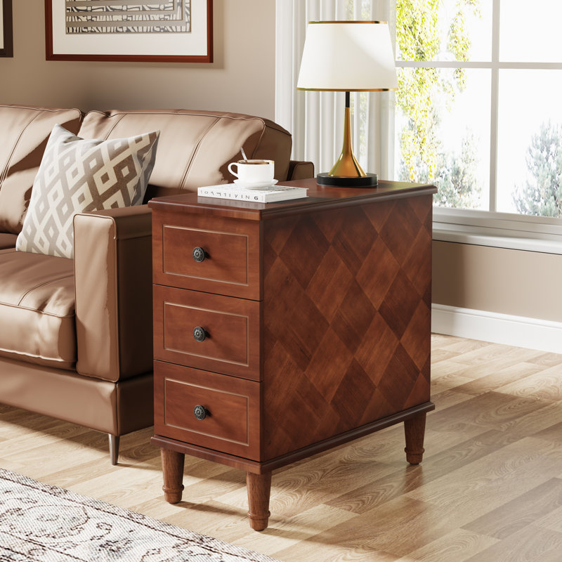 Cebollero Solid Wood Floor Shelf 3 - Drawer End Table, Fully Assembled
