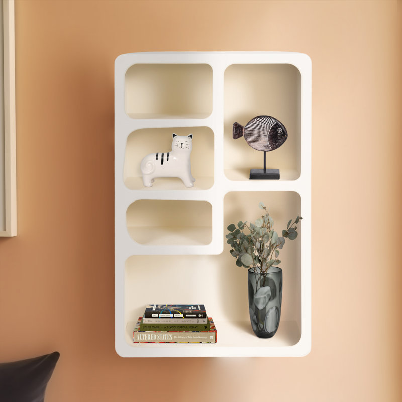 Aliany White Wood & MDF Wall Storage Unit with Multiple Shelves, 24" Glam Style, Wall-Mounted Organizer for Home, Office, Bedroom, or Living Room - Functional & Stylish Display Shelf