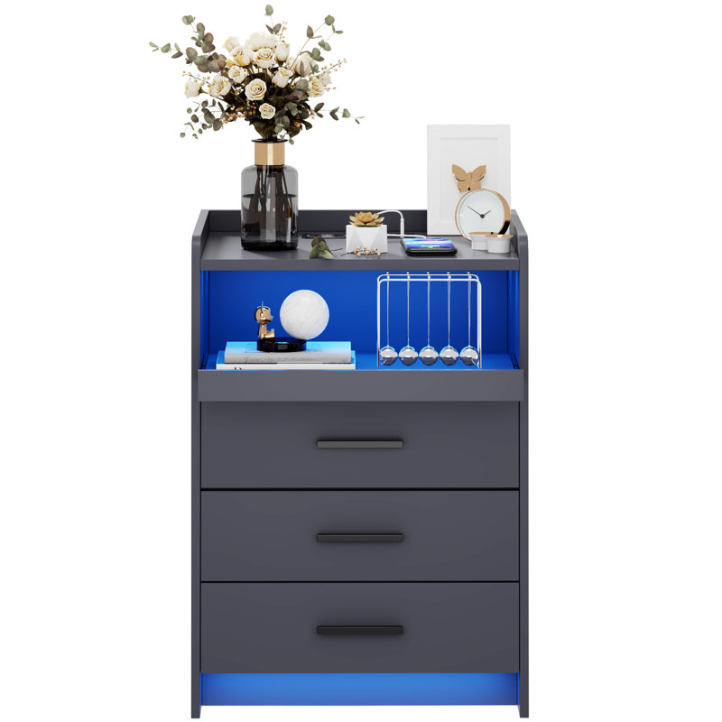 Eaden 3 Drawer Nightstand With Light (White)