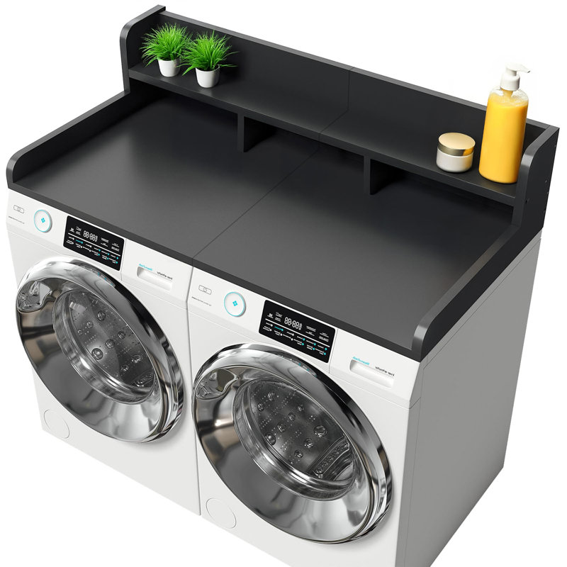2-Tier Washer Dryer Countertop, 54" W X 27.5" D Laundry Countertop For Folding Clothes, Dual Storage & Edge Guard, Space-Saving Organizer