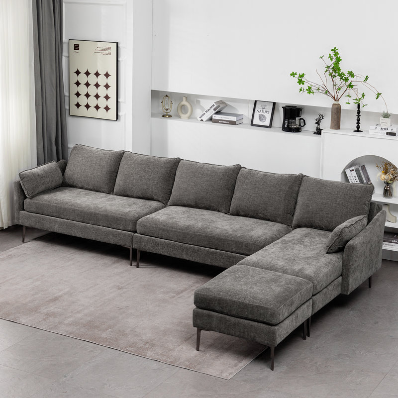 incomplete 4 - Piece 137.4\" Wide Chenille Reversible Modular Corner Sectional