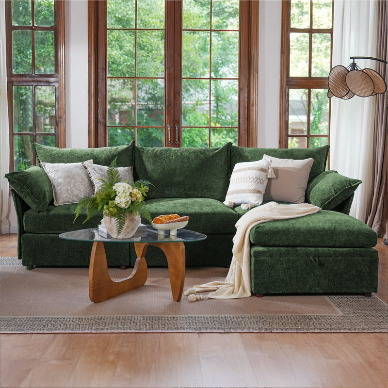 Merchelle 103' Wide Reversible Modern Modular Sectional Sofa With Storage Ottoman -Premium Chenille Fabric