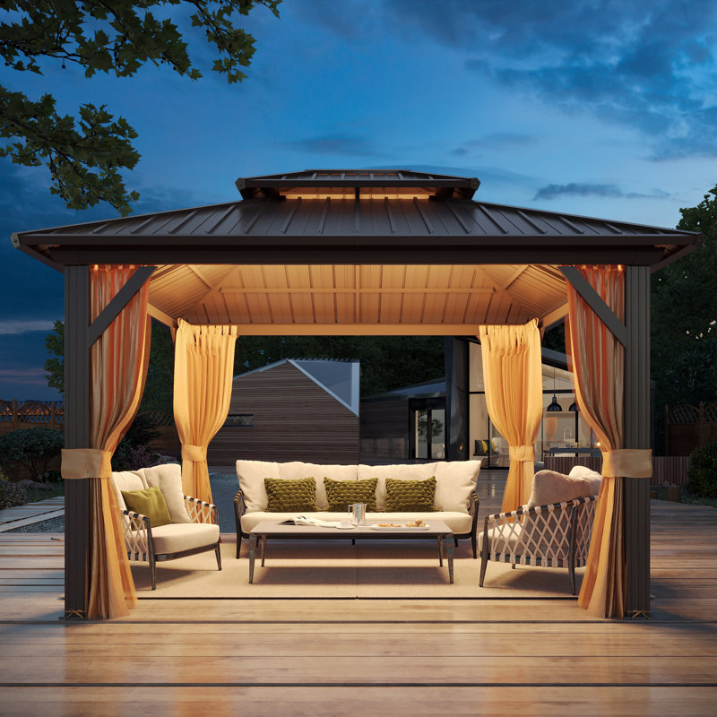 incomplete Outdoor Patio Gazebo, Hardtop Gazebo with Galvanized Steel Roof and Aluminum Frame