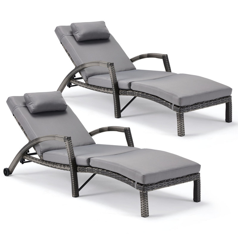similar to product.Miluse Outdoor Wicker Chaise Lounge , Cushion Included (Set of 2)