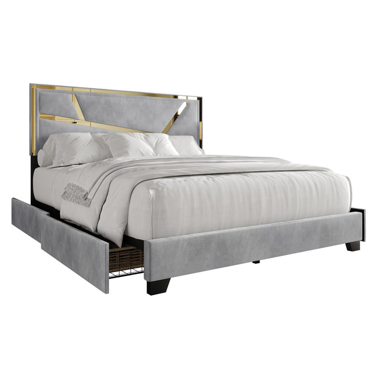 (Incomplete) Dziadon Upholstered Unfinished Platform Storage Bed white 