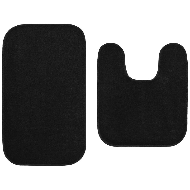 Kammer 2 Piece Washable Bathroom Rug Set With Contour and 20"x34" Bath Rug Black