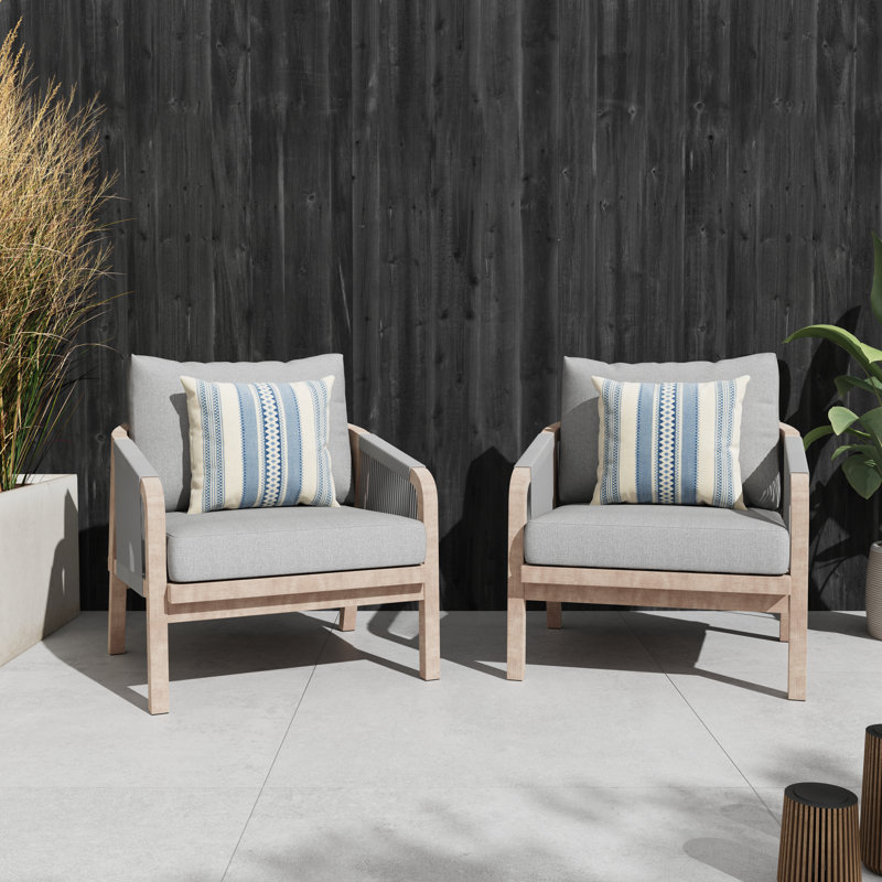 Marinee Acacia Wood Outdoor Woven Chair With Cushions (Set of 2)
