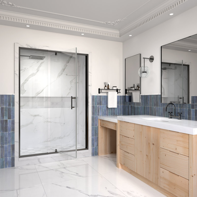 38" - 42" w x 71" h pivot swing semi-frameless shower door with 1/4" (6mm) crystal clear tempered glass wsdps024271mb